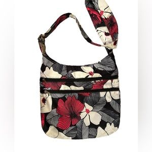 Red and Black Floral Fabric Crossbody Bag
